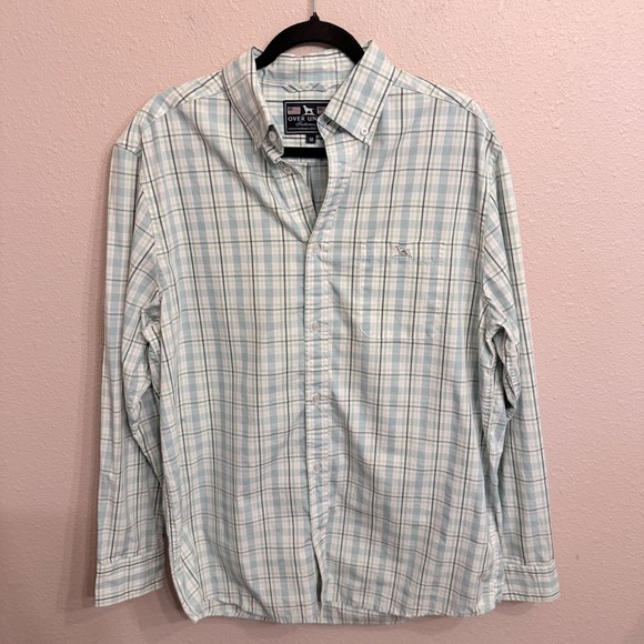 Over Under Other - Over Under Featherweight Mens Medium Plaid Button Down Shirt Blue Green USA Made